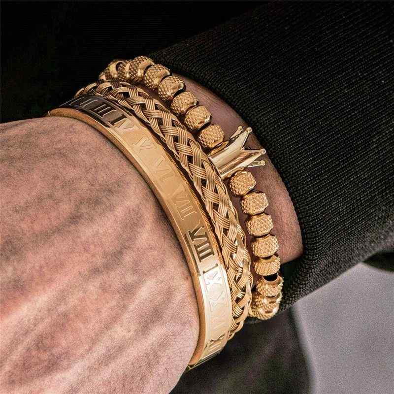 Elegant Royal Roman Bracelets Set - Gold & Crystal Accents