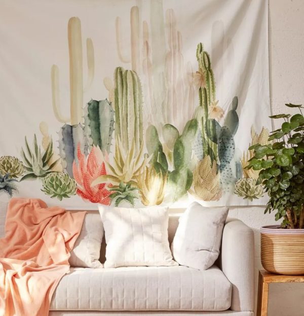 desert wall tapestry in living room`